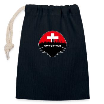 Winterthur Switzerland Flag Skyline Silhouette Tra - Closable cotton gift bag (14x20cm) - navy - Front
