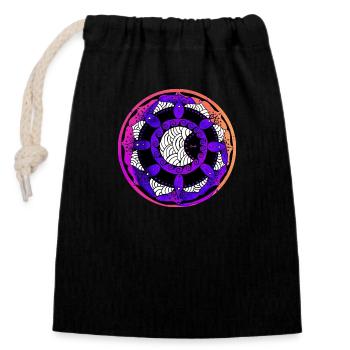 Moon Mandala 5 purple orange pink - Closable cotton gift bag (14x20cm) - black - Front