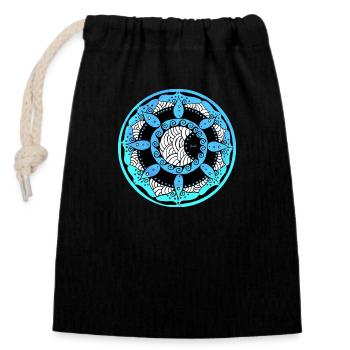 Karife Moon Mandala 4 turquoise round - Closable cotton gift bag (14x20cm) - black - Front