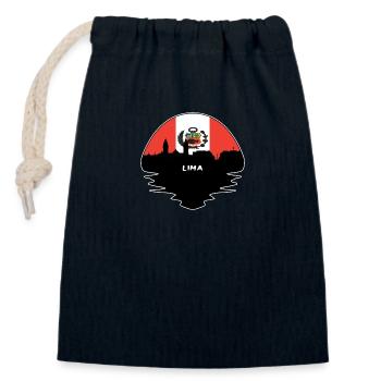 Lima Peru Flag Skyline Silhouette Travel - Closable cotton gift bag (14x20cm) - navy - Front