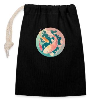 Carpe koi - illustration - Sac cadeau en coton avec cordon (14 x 20 cm) - noir - Devant