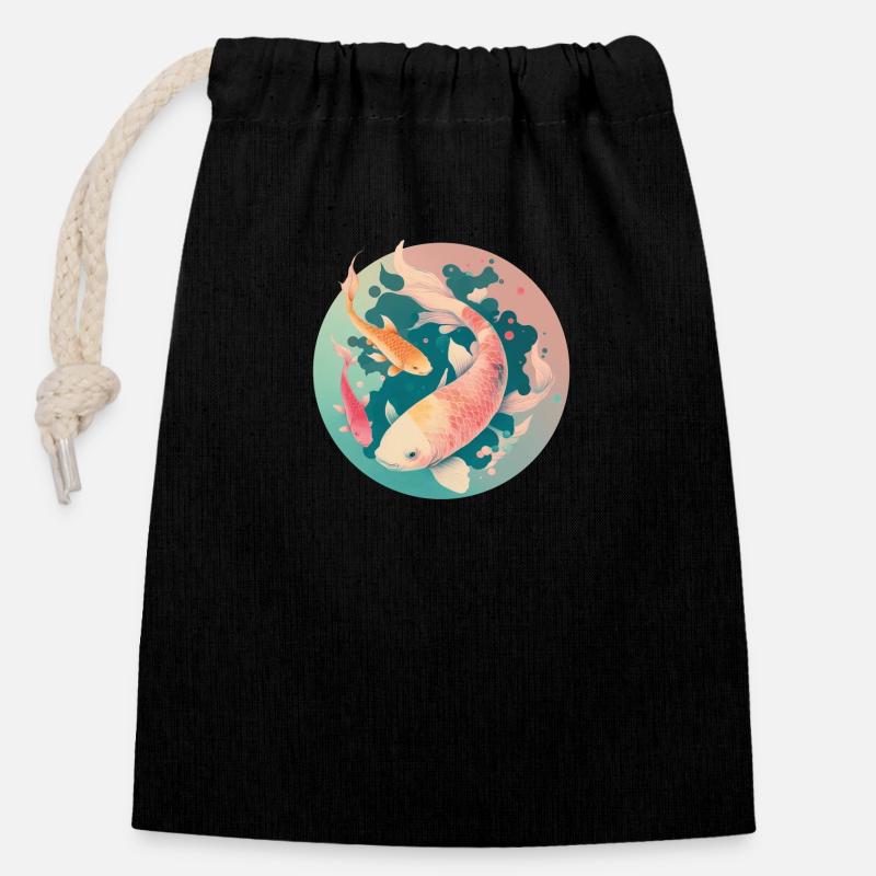 Carpe koi - illustration - Sac cadeau en coton avec cordon (14 x 20 cm) - noir