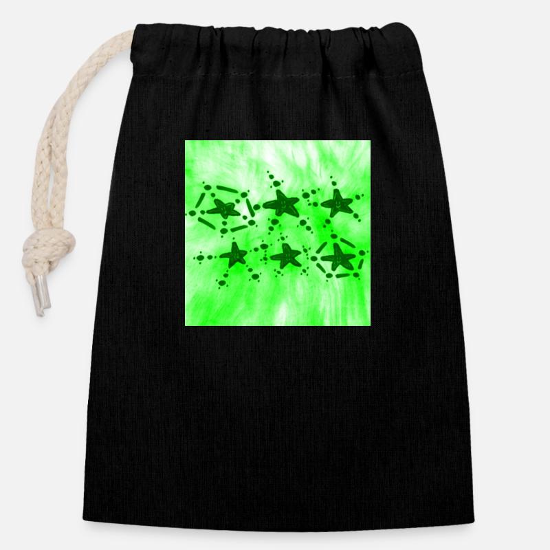 6 ÉTOILES VERT SOURIANT - Sac cadeau en coton avec cordon (14 x 20 cm) - noir