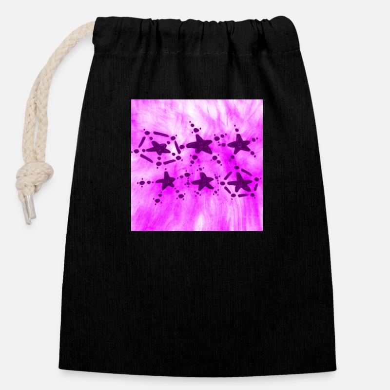 6 ÉTOILES SOURIANT VIOLET - Sac cadeau en coton avec cordon (14 x 20 cm) - noir