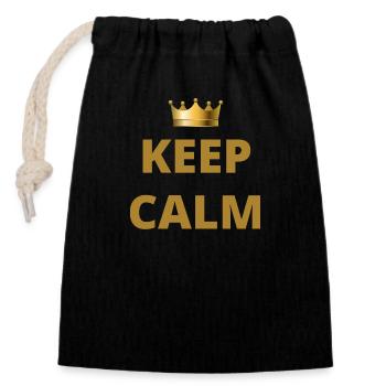 Keep Calm Crown - Closable cotton gift bag (14x20cm) - black - Front