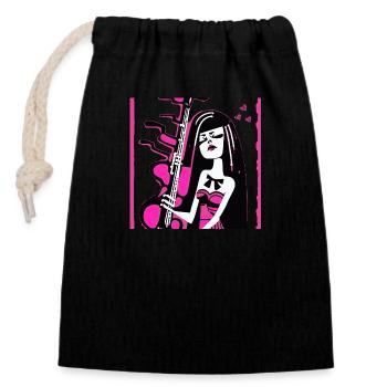 fille 14 - Sac cadeau en coton avec cordon (14 x 20 cm) - noir - Devant