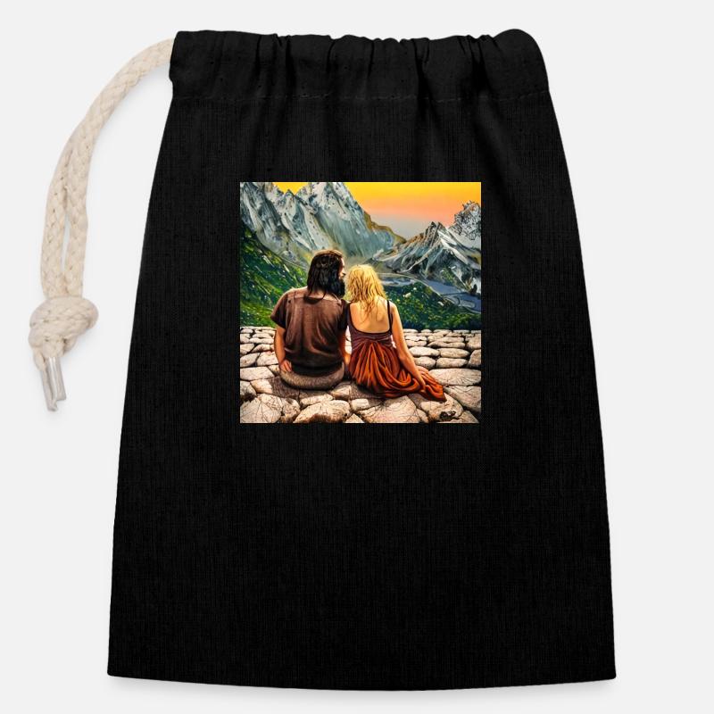Mountain Romance - Closable cotton gift bag (14x20cm) - black