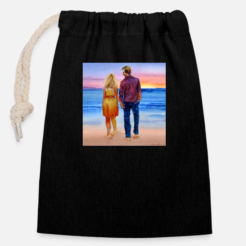 Beach Bliss - Closable cotton gift bag (14x20cm) - black
