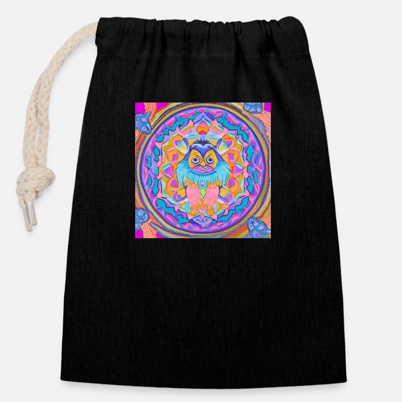 Mandalic Yeti - Closable cotton gift bag (14x20cm) - black