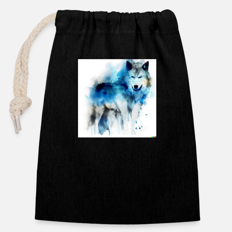 Watercolor Wolf - Closable cotton gift bag (14x20cm) - black