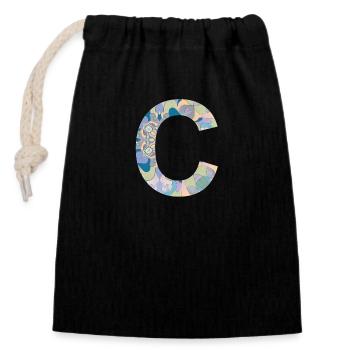 Lettre C en mandala - Sac cadeau en coton avec cordon (14 x 20 cm) - noir - Devant