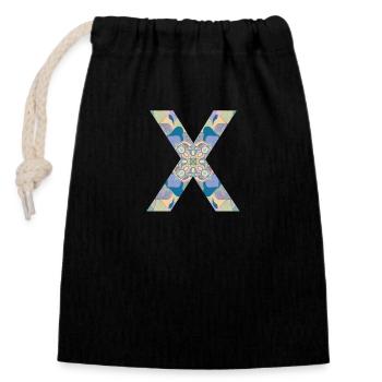 Lettre X en mandala - Sac cadeau en coton avec cordon (14 x 20 cm) - noir - Devant