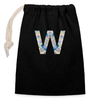 Lettre W en mandala - Sac cadeau en coton avec cordon (14 x 20 cm) - noir - Devant