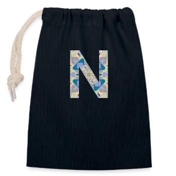 Lettre N en mandala - Sac cadeau en coton avec cordon (14 x 20 cm) - bleu marine - Devant