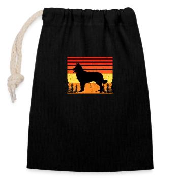 Kroatischer Schäferhund Hund Liebe Silhouette Retro Sonnenuntergang - Verschließbarer Geschenkbeutel aus Baumwolle (14x20cm) - Schwarz - Vorne