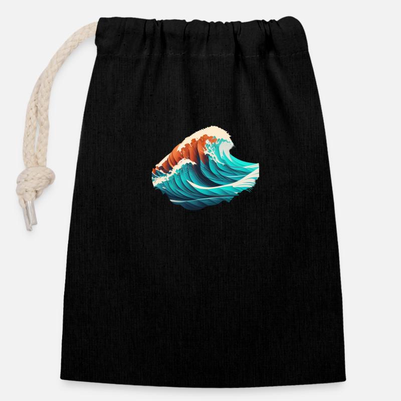 Premium Waves - Closable cotton gift bag (14x20cm) - black