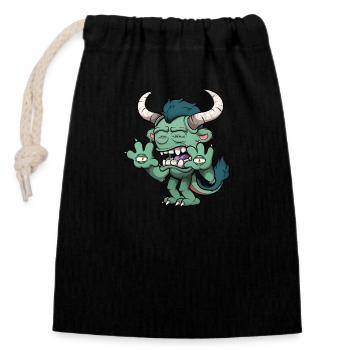 Monstre vert - Sac cadeau en coton avec cordon (14 x 20 cm) - noir - Devant