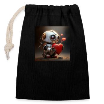 Love Robot - Closable cotton gift bag (14x20cm) - black - Front