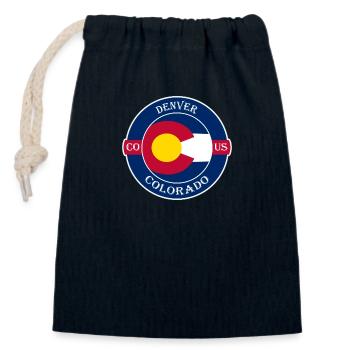 Denver Colorado Flag USA Travel Souvenir Badge - Sac cadeau en coton avec cordon (14 x 20 cm) - bleu marine - Devant