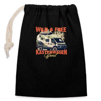 Wild & Free Kastenwagen 4x4 Offroad Camper - Verschließbarer Geschenkbeutel aus Baumwolle (14x20cm) - Schwarz - Vorne