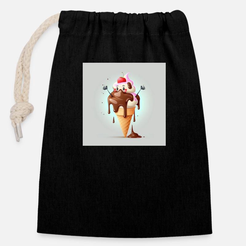 Ice cream cute cartoon - Closable cotton gift bag (14x20cm) - black