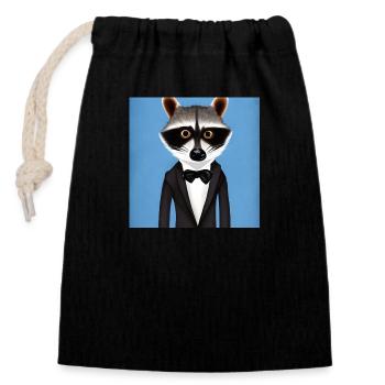 raccoon in suit funny chic hipster animals - Closable cotton gift bag (14x20cm) - black - Front