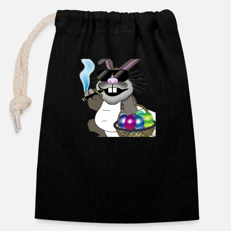 Lapin de Pâques 5 - Sac cadeau en coton avec cordon (14 x 20 cm) - noir