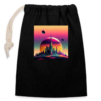 Colonisation de Saturne - Sac cadeau en coton avec cordon (14 x 20 cm) - noir - Devant