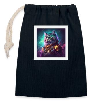 Le maître de la Galaxie est un chat - Sac cadeau en coton avec cordon (14 x 20 cm) - bleu marine - Devant
