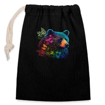 Ours sauvage - Sac cadeau en coton avec cordon (14 x 20 cm) - noir - Devant