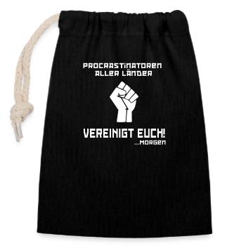 Prokrastinatoren aller Ländern vereinigt euch - Verschließbarer Geschenkbeutel aus Baumwolle (14x20cm) - Schwarz - Vorne
