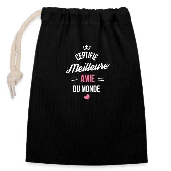 Certifié meilleure amie cadeau meilleur amie - Sac cadeau en coton avec cordon (14 x 20 cm) - noir - Devant