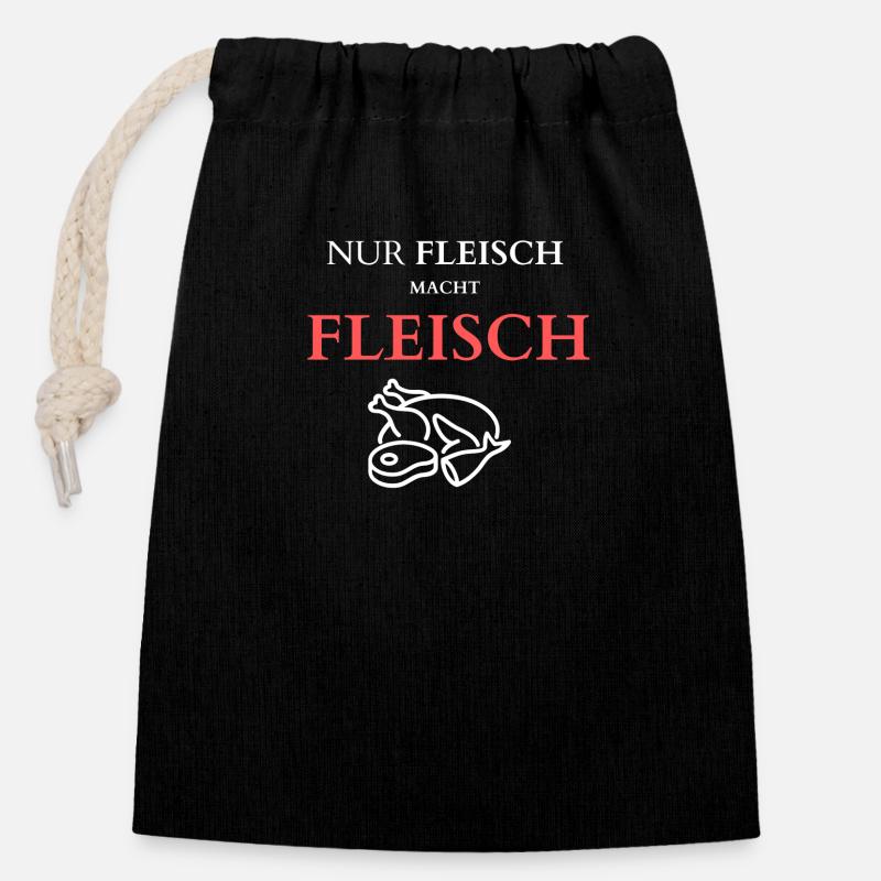 Nur Fleisch macht Fleisch - Verschließbarer Geschenkbeutel aus Baumwolle (14x20cm) - Schwarz
