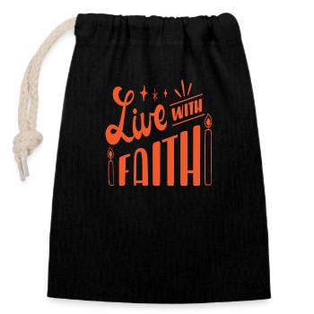Live with Faith - Closable cotton gift bag (14x20cm) - black - Front