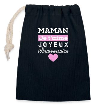 Joyeux anniversaire maman - Sac cadeau en coton avec cordon (14 x 20 cm) - bleu marine - Devant