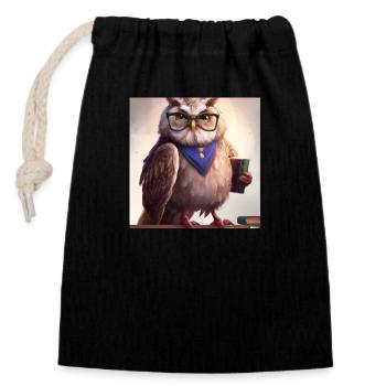 Owl comme bibliothécaire art numérique - Sac cadeau en coton avec cordon (14 x 20 cm) - noir - Devant
