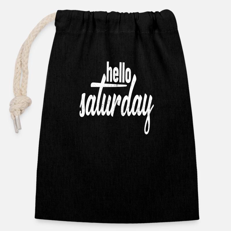 bonjour samedi - Sac cadeau en coton avec cordon (14 x 20 cm) - noir