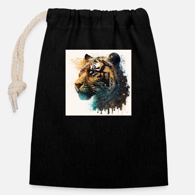 Wilder Glamour Tiger - Verschließbarer Geschenkbeutel aus Baumwolle (14x20cm) - Schwarz