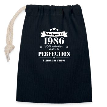 fabriqué en 1986 - Sac cadeau en coton avec cordon (14 x 20 cm) - bleu marine - Devant