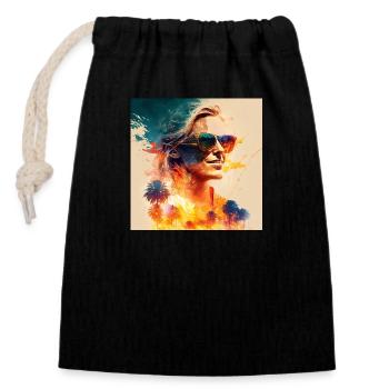 Une femme au soleil - Sac cadeau en coton avec cordon (14 x 20 cm) - noir - Devant