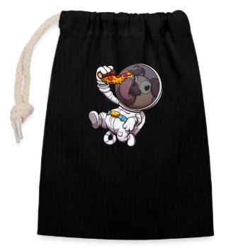 Astronaut Pug Eating Pizza Slice - Closable cotton gift bag (14x20cm) - black - Front