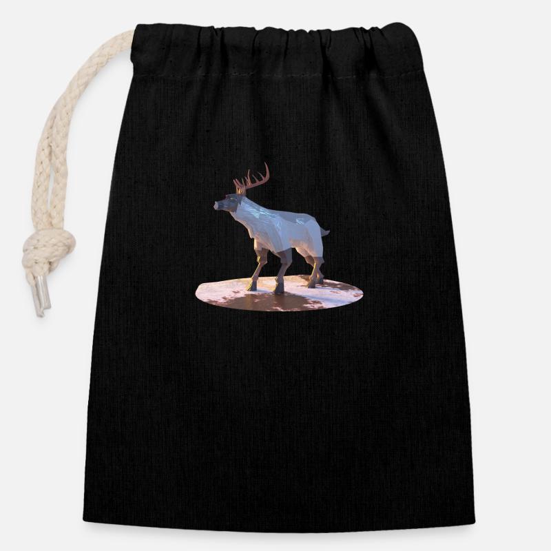 Low Poly Reindeer - Closable cotton gift bag (14x20cm) - black