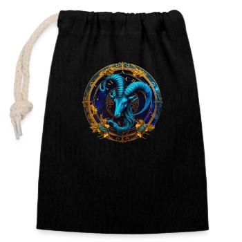 Capricorne - Sac cadeau en coton avec cordon (14 x 20 cm) - noir - Devant