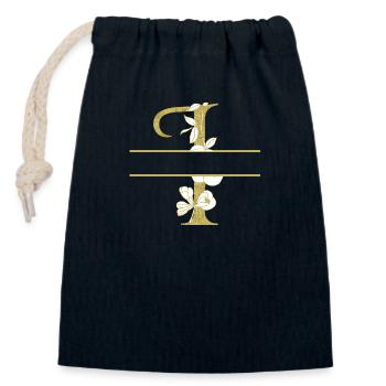 Personalisierter goldener Blumenbuchstabe i - Verschließbarer Geschenkbeutel aus Baumwolle (14x20cm) - Navy - Vorne