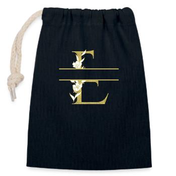 Personalisierter goldener Blumenbuchstabe E - Verschließbarer Geschenkbeutel aus Baumwolle (14x20cm) - Navy - Vorne