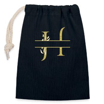 Personalisierter goldener Blumenbuchstabe H - Verschließbarer Geschenkbeutel aus Baumwolle (14x20cm) - Navy - Vorne