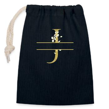 Personalisierter goldener Blumenbuchstabe J - Verschließbarer Geschenkbeutel aus Baumwolle (14x20cm) - Navy - Vorne