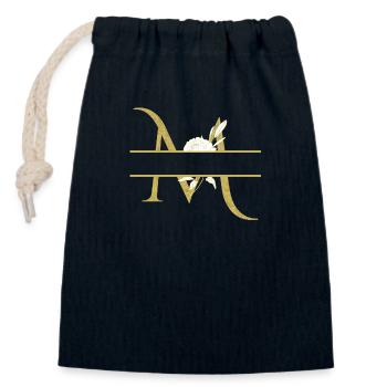 Personalisierter goldener Blumenbuchstabe M - Verschließbarer Geschenkbeutel aus Baumwolle (14x20cm) - Navy - Vorne