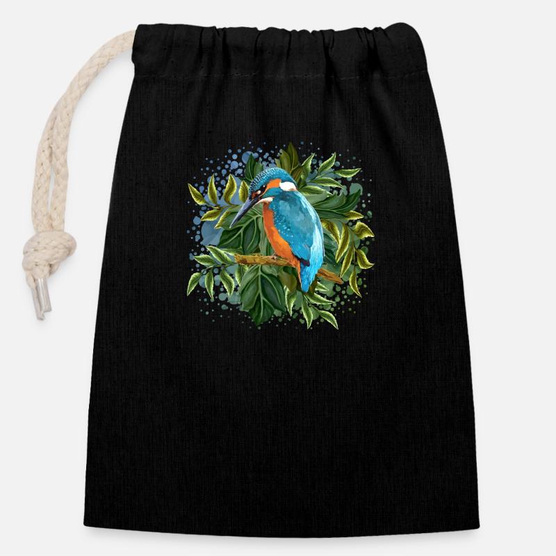 Oiseau coloré - Sac cadeau en coton avec cordon (14 x 20 cm) - noir