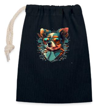 Trendy Hipster Hundegesicht von kleinem Hund - Verschließbarer Geschenkbeutel aus Baumwolle (14x20cm) - Navy - Vorne
